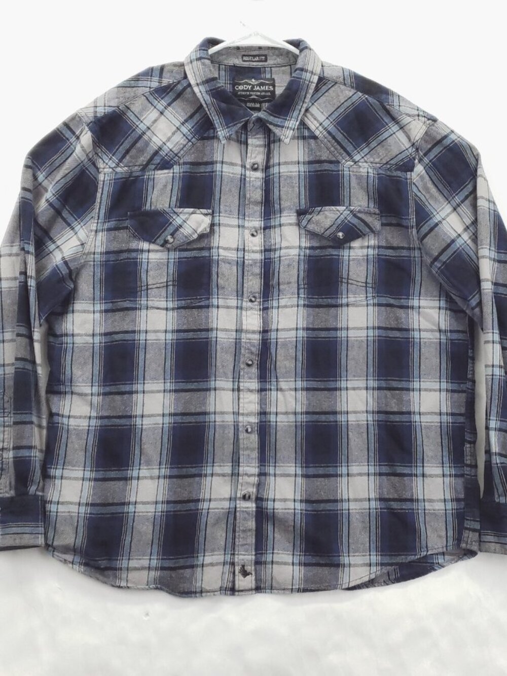 Cody James Shirt Mens XL Blue White Western Pearl Snap Plaid Flannel Pockets